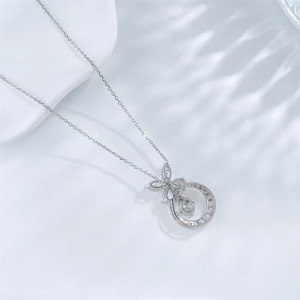 Collar con Colgante de Diamante Cultivado en Laboratorio en Oro Blanco de 18K, Diseño de <span class=keywords><strong>Mariposa</strong></span> con Corazón Latiente, Cadena Ajustable, Joyería Fina para Mujer - Product Image 3