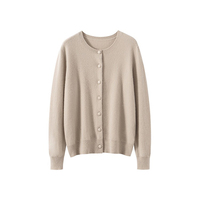 Vente en gros OEM & ODM – Cardigan en cachemire 100 % tricoté de Mongolie intérieure pour femme, col rond, couleur unie – Vente directe usine