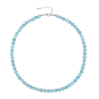 Collier en argent 925 avec perles rondes en larimar naturel, design de bijoux, prix de gros