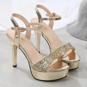 Sandales à plateforme ultra-hautes de 11 cm imperméables pour femmes, chaussures sexy à paillettes pour défilés de mode et boîtes de nuit, collection été intemporelle - Product Image 3