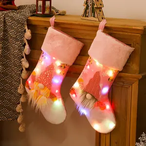 Christmas Stockings With Led Lights Seasonal Supplier Factory Big Size Pink Christmas Stocking For Sublimation