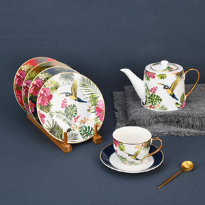 Commercio all'ingrosso di lusso in porcellana floreale caffè e tazzine Set oro reale cerchio sicuro per uso domestico e alberghi - Product Image 5