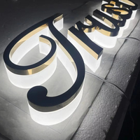 Letrero Personalizado para Exteriores de Acero Inoxidable Dorado con Retroiluminación, Letrero Metálico con Nombre de Tienda en 3D, Letrero con Logotipo Iluminado por LED para Publicidad