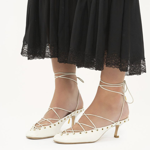 Big Size 44 Women Front Cut Out Low <b>Heels</b> Stiletto Summer <b>Round</b> <b>Toe</b> Lace up Shoes Dress Ankle Strap Pumps - Product Image 2