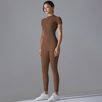 Combinaison de sport une pièce DY, nouvelle, respirante, unie, zippée, très extensible, à manches courtes, avec leggings intégrés pour la gym