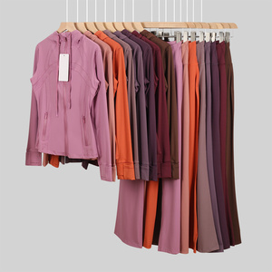 Ensemble de yoga respirant style <span class=keywords><strong>Lulu</strong></span>, fermeture éclair, 2 pièces, tenue de sport ajustée pour femmes - Product Image 3