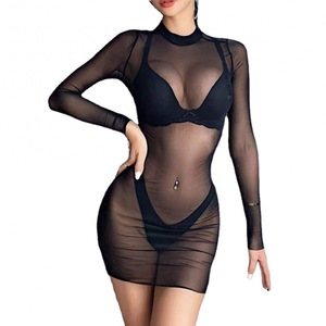 Kinseno camisón erótico Sexy ceñido al cuerpo para mujer negro exótico Mini vestido de Bikini delgado con decoración de encaje NIVEL DE Control firme - Product Image 4