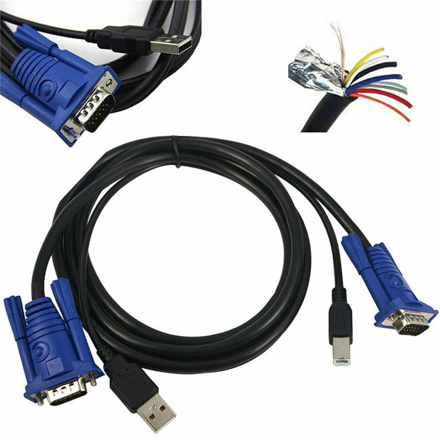 1.5M USB KVM Switch Cable Monitor 15 Pin Standard VGA SVGA Adapter Cord 2 in 1 USB 2.0 PC Computer Printer Monitor Converter