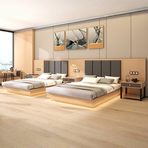 Meubles d'hôtel en bois durables et écologiques modernes Ensemble complet Personnalisation complète de la maison Armoires Lits flottants Lumières LED Chambre à coucher - Product Image 2