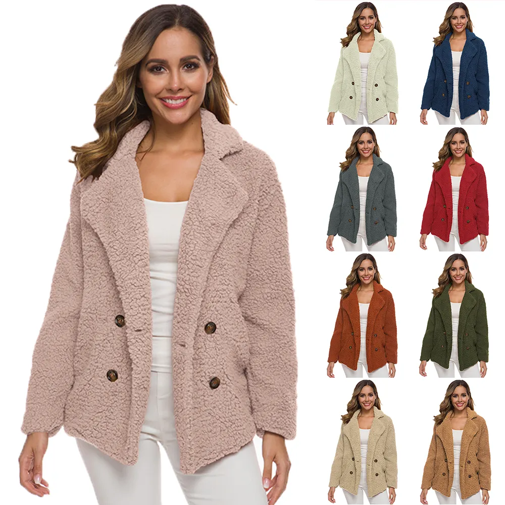 Wholesale Women Winter Coat Cheap Price Solid Color Ladies Fashion Faux Lamb Fur Coat