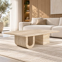 MEUBLES JIAMEIJIA |   Table basse carrée effet travertin avec piétement en U