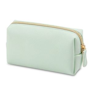 Cute Cosmetic Travel Bag Organizer Pouch Green Cosmetic Bag White Vegan Leather - Product Image 1