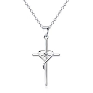Collana con Ciondolo a Cuore e Croce per Donne, Charm a Forma di Battito Cardiaco, Catena per Clavicola, Gioielli alla Moda - Product Image 5