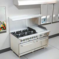 Fourneau commercial vertical avec brûleurs en terre cuite, plaque de cuisson plate et four intégré, alimenté au gaz, en acier inoxydable, 300 000 BTU