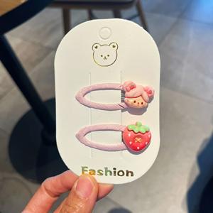 可爱女孩发夹套装卡通水果设计-草莓西瓜造型日常造型派对塑料配件 - Product Image 1