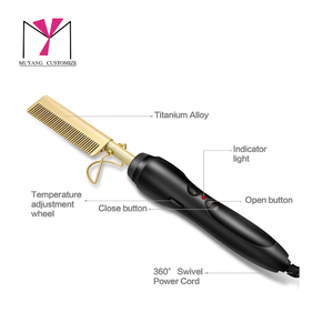Peigne chauffant électrique MUYANG avec revêtement céramique, 1500W, température réglable, écran LED, coiffeur de cheveux noir, rose, or - Product Image 5