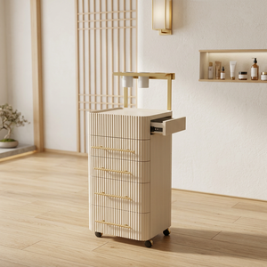 Chariot de Salon de Luxe avec Tiroirs Cannelés et Support pour Sèche-Cheveux, Tiroir Latéral pour Station de Beauté et Spa - Product Image 1