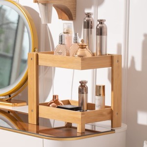 Wooden Multi Layer Cosmetic Storage Rack <b>Desktop</b> 3 Tier Makeup Organizer Natural Wood Color - Product Image 1