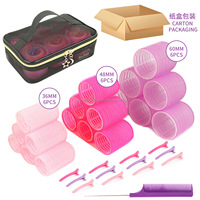 Ensemble de rouleaux à cheveux auto-agrippants avec logo personnalisé, bande auto-agrippante colorée, rouleaux auto-agrippants pour cheveux avec sac de rangement et pinces métalliques