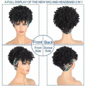 Pelucas con Diadema, 100% Cabello Humano, Pelucas Rizadas con Pañuelo, Peluca Afro Rizada Corta Natural Hecha a Máquina para Mujer - Product Image 2