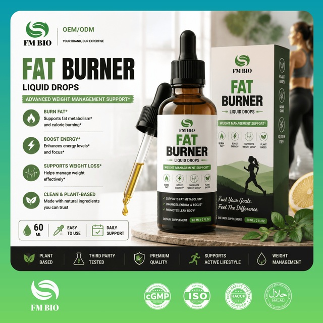 OEM ODM Fat Burner Liquid Drops Natural Plant Based Weight Management Supplement Boost Energy Slimming Private Label Drops