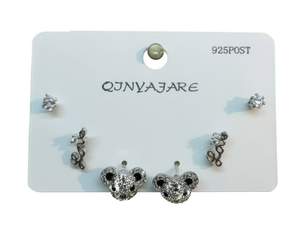 Qjnyajare Orecchini a forma di cartone animato con zirconi placcati in argento, gioielli di moda da donna, regalo 925 Post - Product Image 1