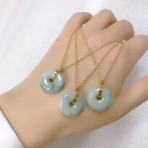 2021 Women Stainless Steel Chain Round Natural Jade Pendant Necklace Chinese Style Lucky Jewelry Jade Necklace