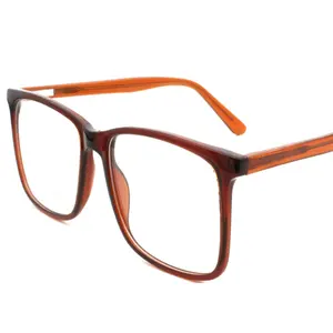 Brown stock acetate frames cheap prescription glasses China 55-17-146