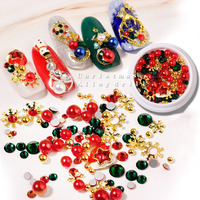 Kit de Bijoux de Noël pour Manucure, Décorations 3D DIY Flocon de Neige, Rivets en Alliage, Perles Mixtes, Strass Colorés Multi-Tailles