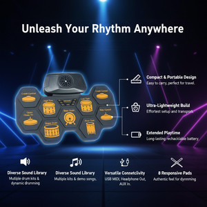Electronic Drum Set 9 <b>Pads</b> Foldable Silicone USB Rechargeable Built In Speaker Portable Jazz Drum Kit - Product Image 5