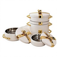 Coffret Cadeau Haut de Gamme à Bord Doré en Acier Inoxydable – Boîte à Lunch Isotherme 2.5L/3L/3.5L et Vaisselle – Style Minimaliste Moderne