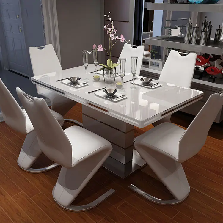 Ensemble de salle à manger 6 places, Design moderne, échantillon gratuit, taille personnalisée, plateau en bois brillant, Table de salle à manger