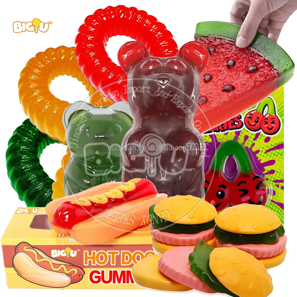 Factory customized own brand bear shaped gummy 1kg spoof gummy snacks giant gummy candy sweets