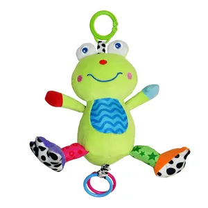 Soothing early education toys baby bed hanging pull line frog plush toy with music