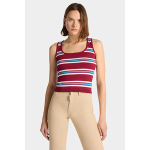 Summer Streetwear Beach Vacation Y2K Retro Striped Style <b>Square</b> <b>Neck</b> Ribbed Knit Cropped <b>Women's</b> Sleeveless <b>Top</b> - Product Image 3