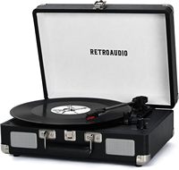 Tourne-disque vinyle noir en PU avec transmission par courroie, 3 vitesses, haut-parleur stéréo intégré, style rétro, OEM