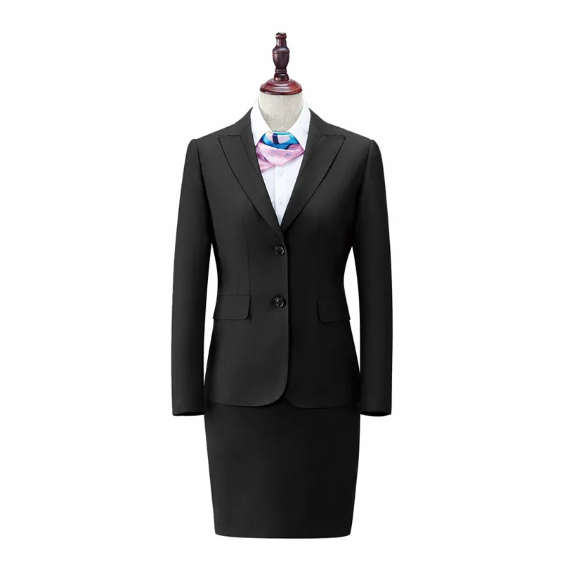 Custom Wholesale Single Row Button Elegant Formal Office Black Women's Suits