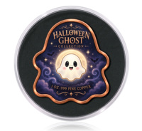Cadeau de collection d'art d'Halloween, lingot de cuivre pur 0,999 de 1 once, pièce de monnaie en cuivre rouge de 1 once en forme de fantôme