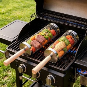Cesta de asar giratoria de acero inoxidable de tamaño uniforme, malla fina de círculo completo, calentamiento uniforme, herramienta profesional para <span class=keywords><strong>barbacoa</strong></span> - Product Image 4