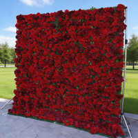 Mur de fleurs enroulable en gros 8ft x 8ft, mur de fleurs artificielles en soie roses rouges, toile de fond décorative de luxe