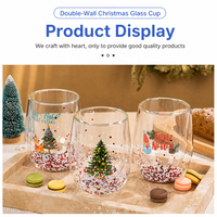Gobelet en verre à double paroi pour Noël, globe à neige, paillettes, Père Noël, sapin, renne, gnome, tasse à café de fête, cadeau, vente en gros