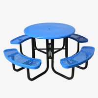 Table de pique-nique ronde en métal commerciale solide d'extérieur, ensemble de meubles de jardin, banc, table à manger en acier, table basse de patio extérieur