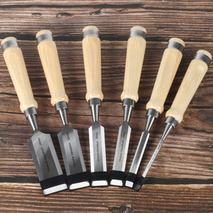 Ensemble d'outils de menuiserie à ciseaux plats, 6 pièces, manche en bois de frêne, outils de menuiserie en acier au chrome vanadium, dans une boîte en bois - Product Image 2
