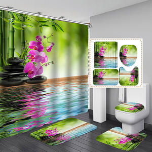 ชุดม่านอาบน้ำแบบเซนพร้อมพรมลายหินไม้ไผ่สำหรับการนั่งสมาธิผ่อนคลายทำจากจิตวิญญาณ4ชิ้น - Product Image 4