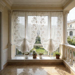 <span class=keywords><strong>Tende</strong></span> Oscuranti Ricamate, <span class=keywords><strong>Tende</strong></span> Velate Floreali con Laccetti, <span class=keywords><strong>Tende</strong></span> Romane a Balze per Finestre di Cucina, Balcone, Caffetteria - Product Image 4