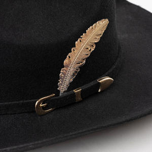 Cappello in Feltro di Lana Stile Cowboy con Decorazione a Foglia Metallica, Moda Casual Vendita Calda - Product Image 6