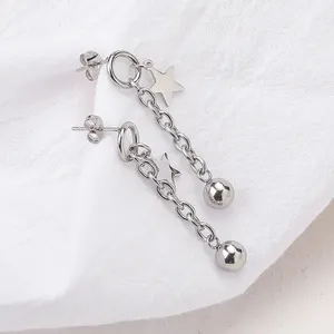 Pendientes largos de acero inoxidable con diseño de lobo para mujer, aretes, estrellas, belleza, artesanía