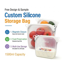 Sac de conservation alimentaire en silicone personnalisé, sans BPA, pliable, réutilisable, imperméable, pour fruits et congélation