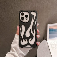DIY Flamme Motif 3D Texture Refroidissement Ultra-Mince TPU + PC Téléphone Cas pour 17 Pro Max 16 15 14 11 avec 360 Protection et Antichoc