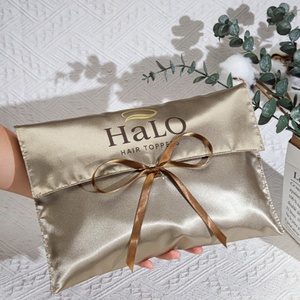 定制豪华红色缎面信封假发发饰系列包装袋带徽标柔软丝绸礼品化妆品内衣防尘缎面袋 - Product Image 5